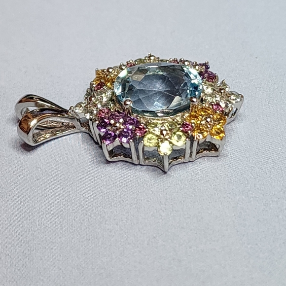 Blue and White Topaz, Amethyst, Citrine and Sterling Pendant - Picture 2 of 4